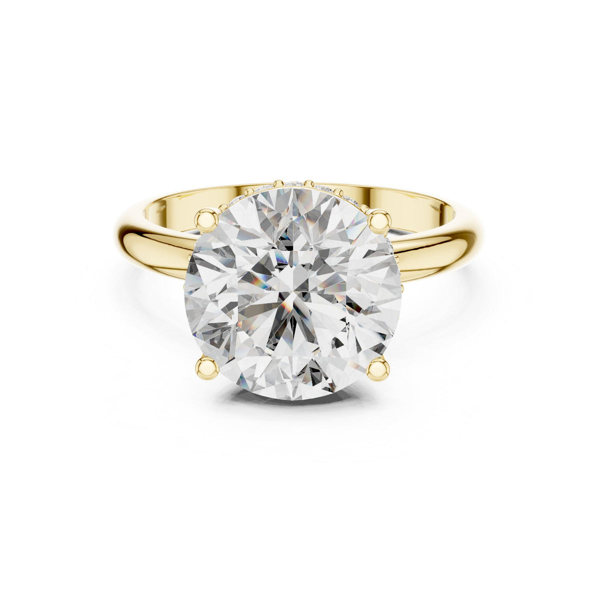 Round Moissanite Hidden-Halo Solitaire Ring – 925 Sterling Silver, 18K Gold Vermeil