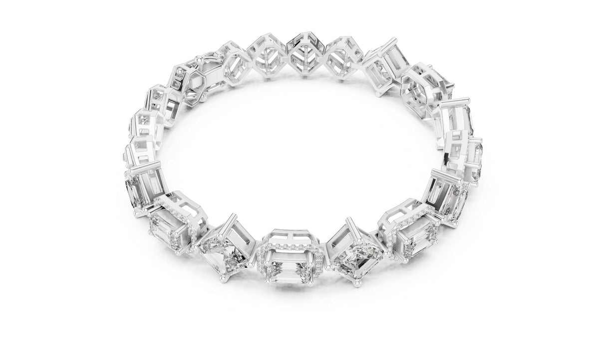 Emerald-Cut Halo Moissanite Bracelet – 925 Sterling Silver, 18K Gold Vermeil