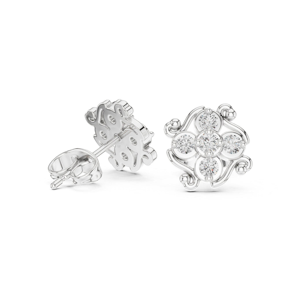 Moissanite Scroll Filigree Cluster Stud Earrings – 925 Sterling Silver, 18K Gold Vermeil