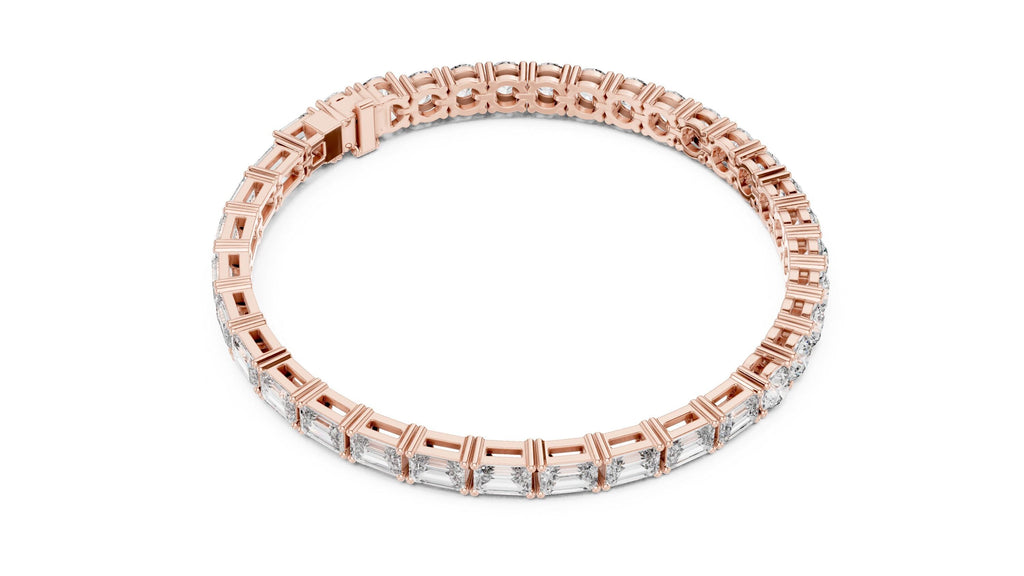 Emerald-Cut Moissanite Tennis Bracelet with Round Accents – 925 Sterling Silver, 18K Gold Vermeil