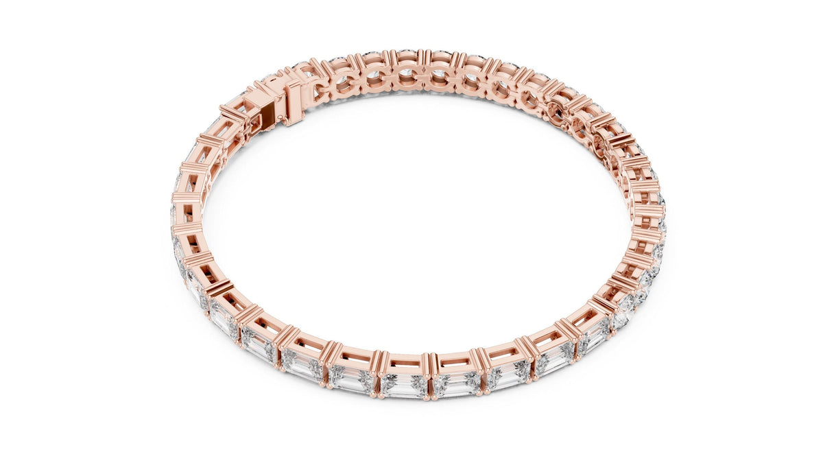 Emerald-Cut Moissanite Tennis Bracelet with Round Accents – 925 Sterling Silver, 18K Gold Vermeil