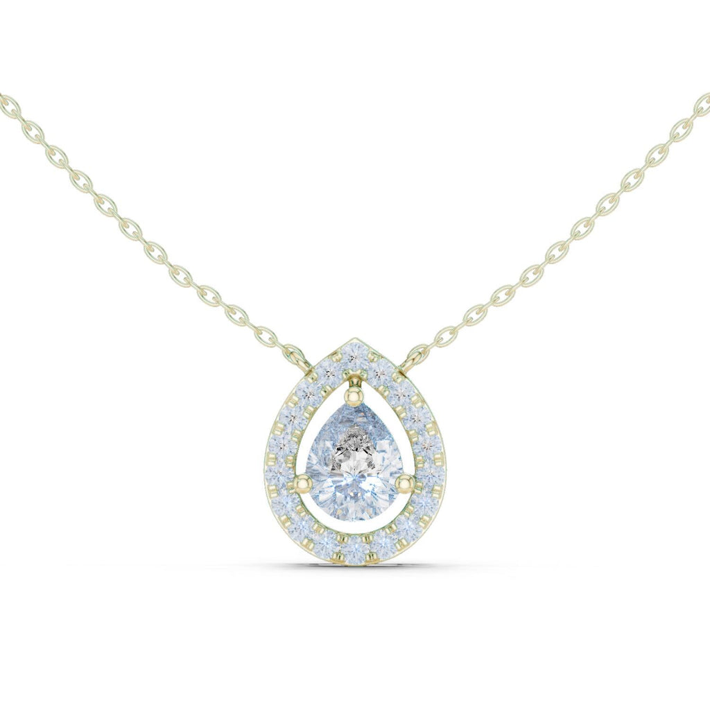 Pear Moissanite Floating Halo Pendant Necklace – 925 Sterling Silver, 18K Gold Vermeil