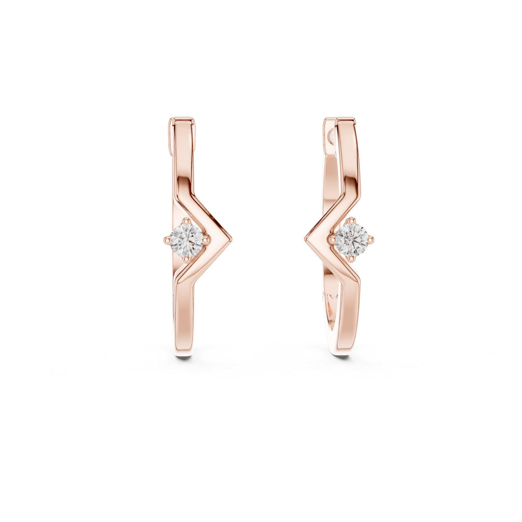 Round Moissanite Chevron Huggie Hoop Earrings – 925 Sterling Silver, 18K Gold Vermeil
