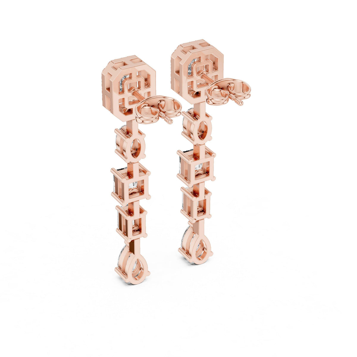 Mixed-Cut Moissanite Linear Drop Earrings – 925 Sterling Silver, 18K Gold Vermeil