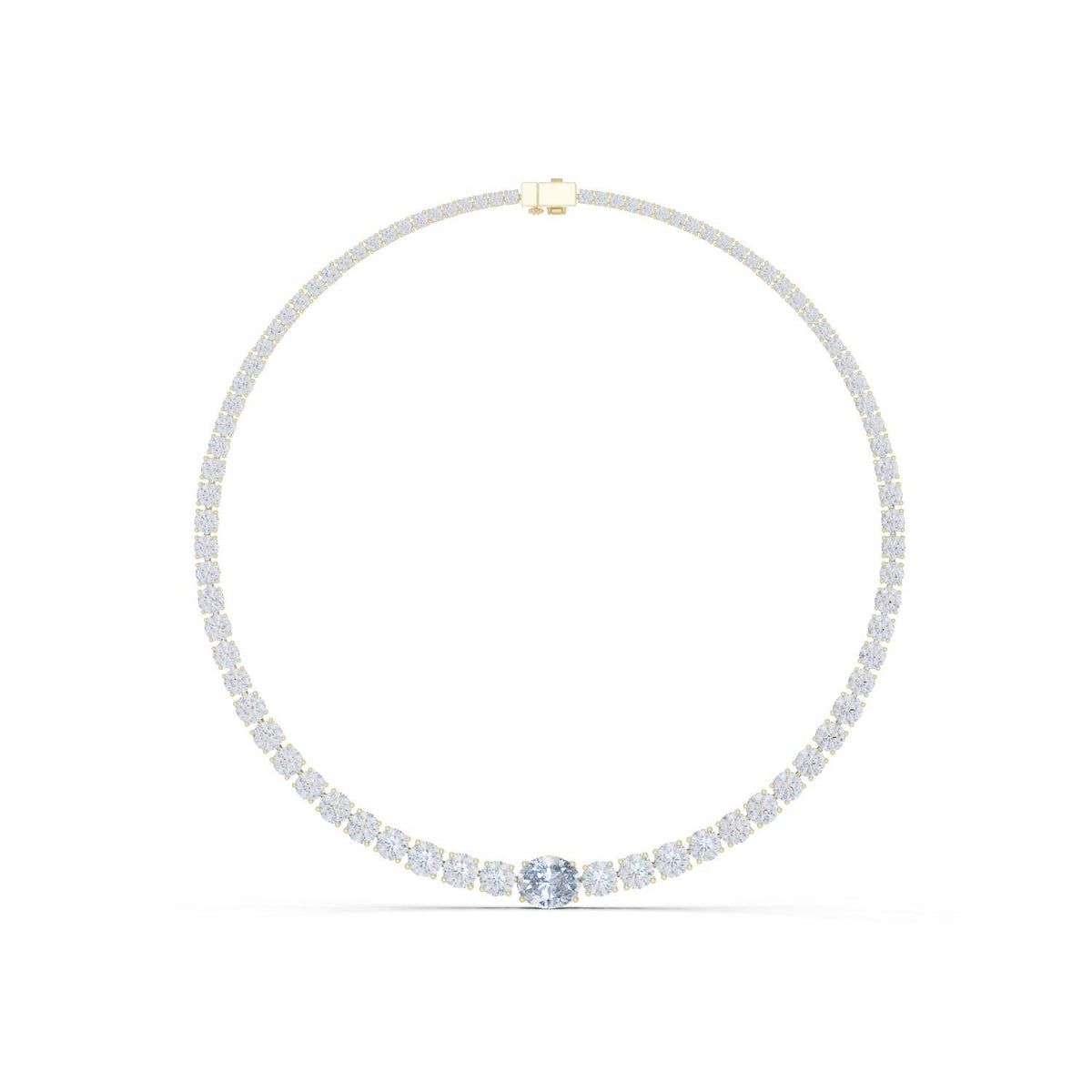 Oval Accent Moissanite Tennis Necklace – 925 Sterling Silver, 18K Gold Vermeil