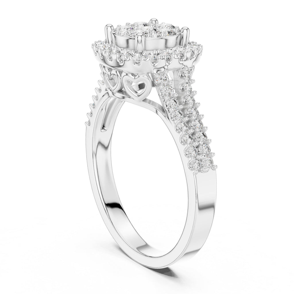 Cushion-Cluster Moissanite Halo Ring with Split Pavé Band – 925 Sterling Silver, 18K Gold Vermeil