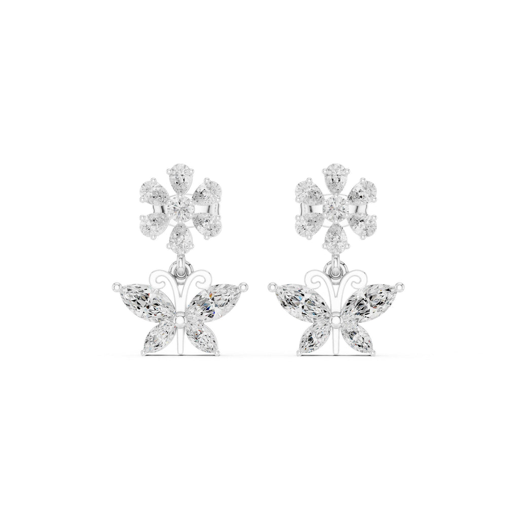 Moissanite Flower & Starburst Drop Earrings – 925 Sterling Silver, 18K Gold Vermeil
