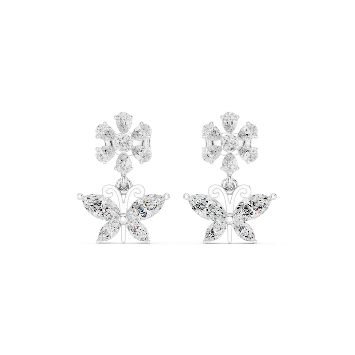 Moissanite Flower & Starburst Drop Earrings – 925 Sterling Silver, 18K Gold Vermeil