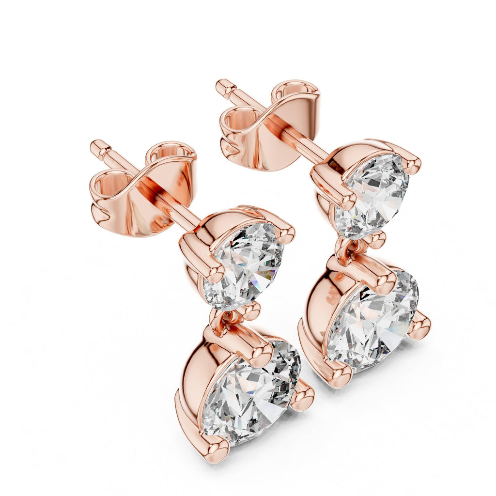 Round Two-Stone Moissanite Drop Earrings – 925 Sterling Silver, 18K Gold Vermeil