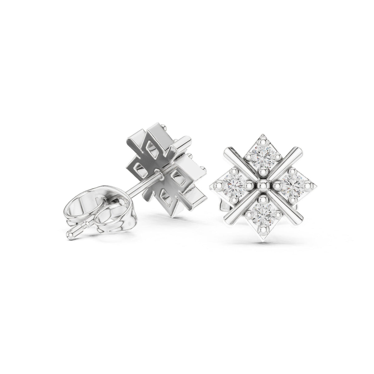 Moissanite Crossed Star Stud Earrings – 925 Sterling Silver, 18K Gold Vermeil