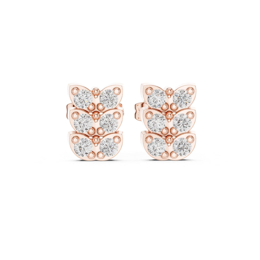 Moissanite Stacked Leaf Stud Earrings – 925 Sterling Silver, 18K Gold Vermeil