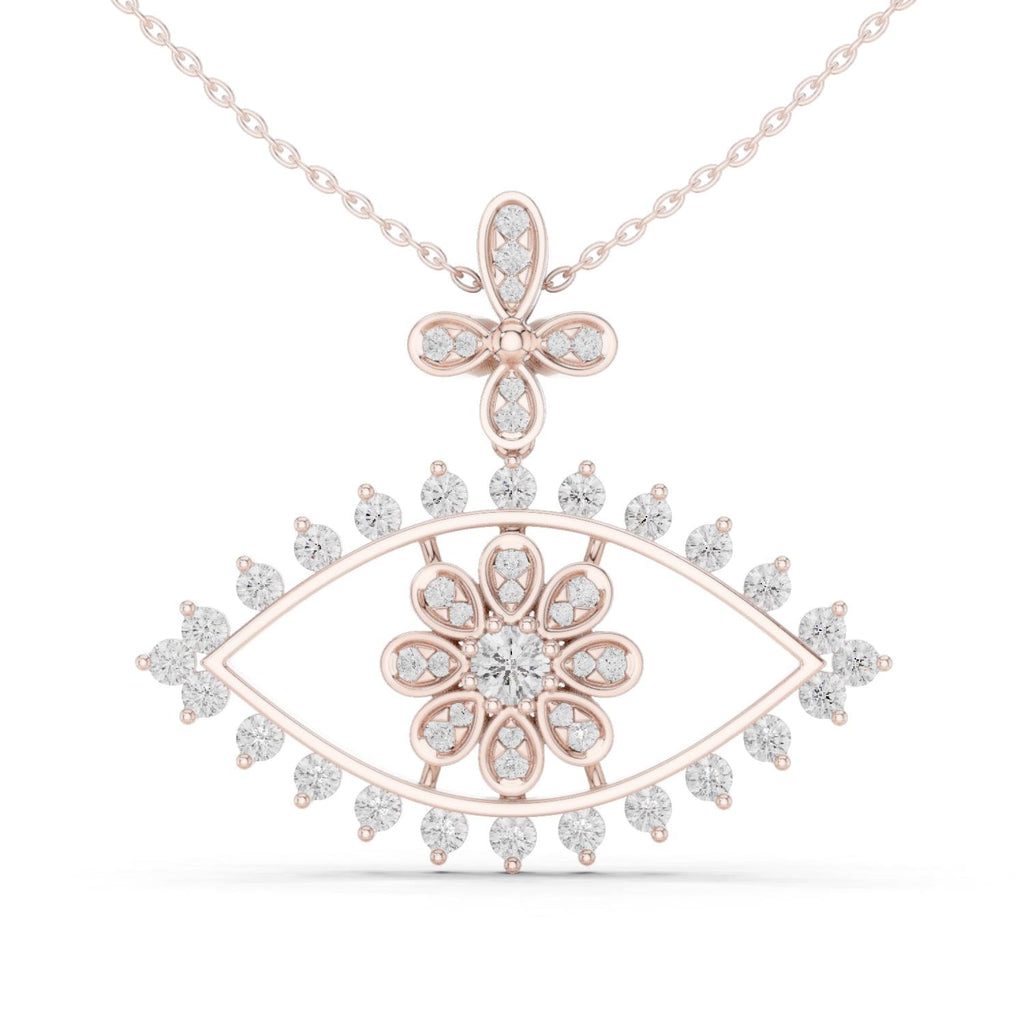 Moissanite Evil Eye Flower Pendant Necklace – 925 Sterling Silver, 18K Gold Vermeil