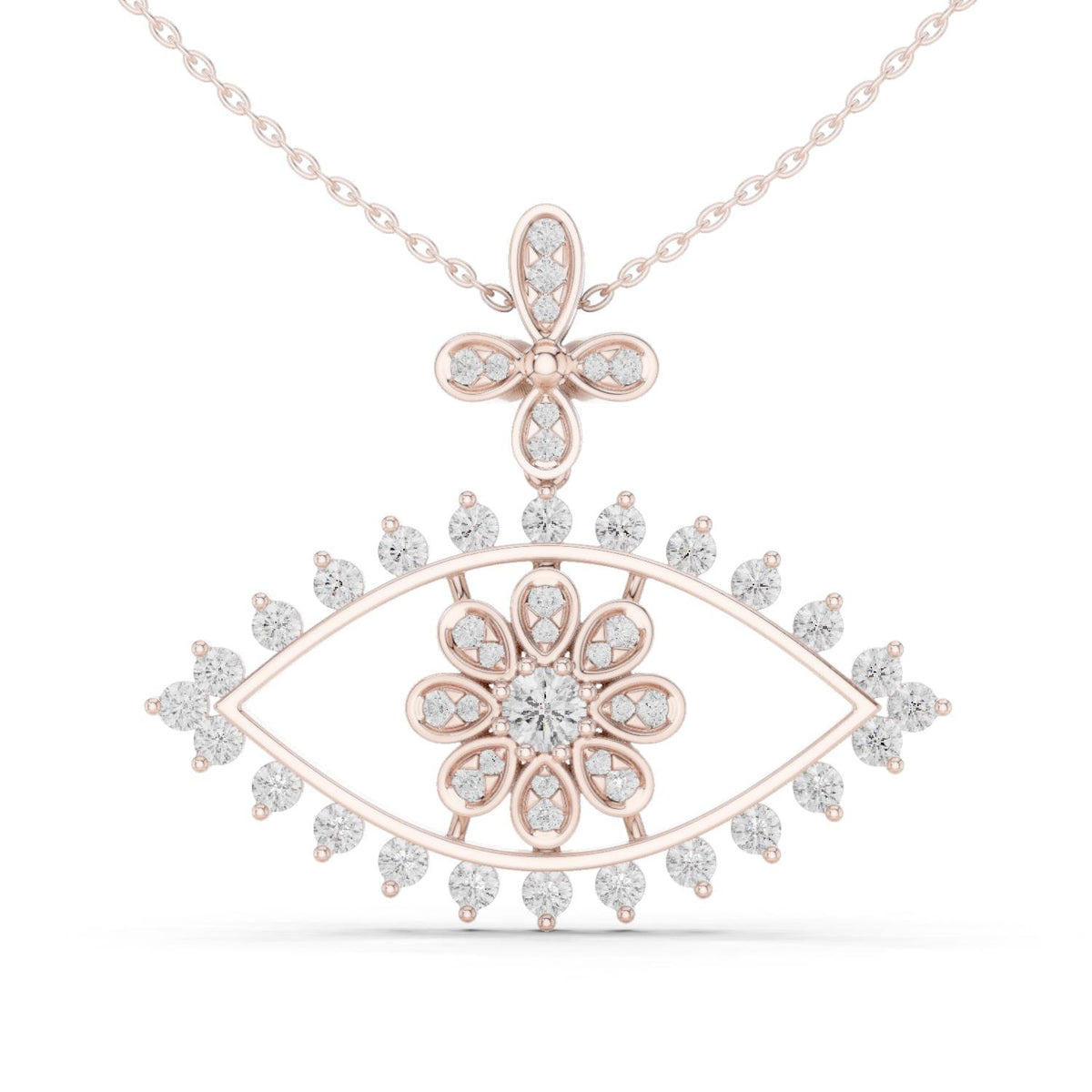 Moissanite Evil Eye Flower Pendant Necklace – 925 Sterling Silver, 18K Gold Vermeil