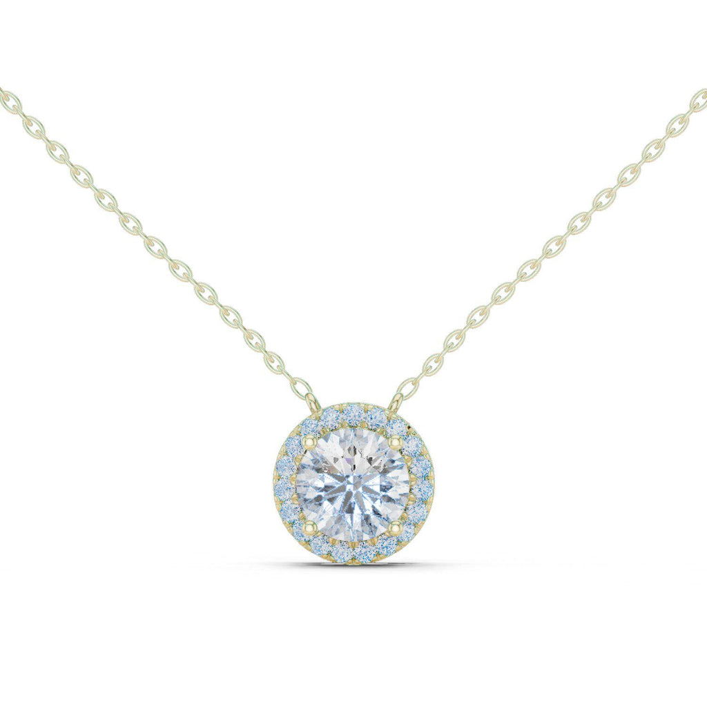 Round Moissanite Halo Necklace – 925 Sterling Silver, 18K Gold Vermeil