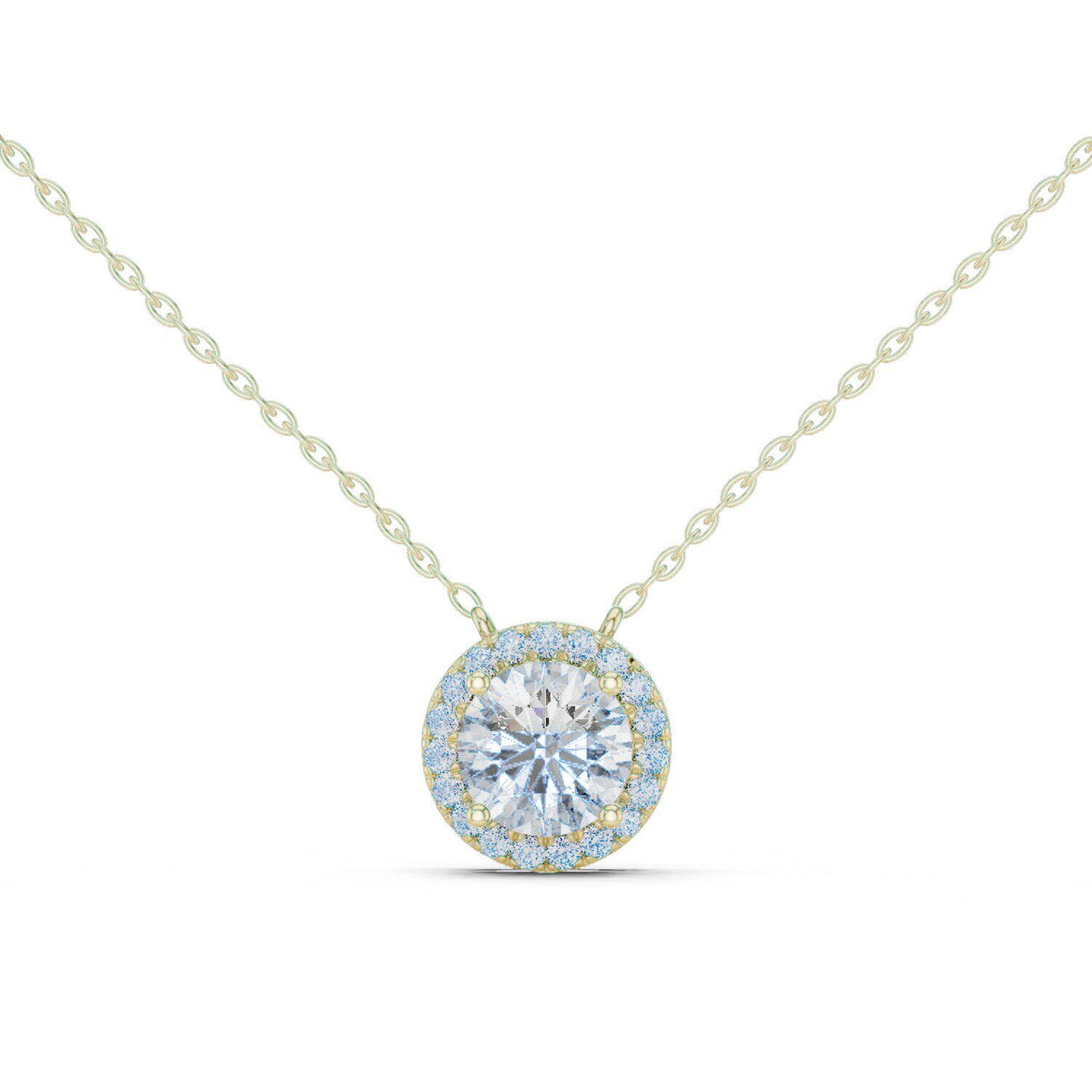 Round Moissanite Halo Necklace – 925 Sterling Silver, 18K Gold Vermeil