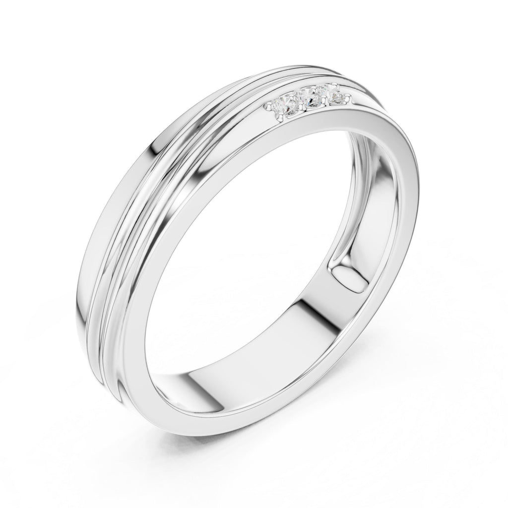 Men's Layered-Band Moissanite Ring with Pavé Accent – 925 Sterling Silver, 18K Gold Vermeil