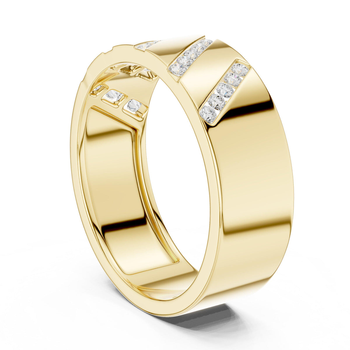 Men's Wide Moissanite Band with Diagonal Pavé – 925 Sterling Silver, 18K Gold Vermeil