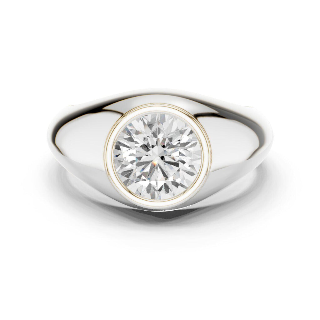 Men's Round Bezel-Set Moissanite Signet Ring – 925 Sterling Silver, 18K Gold Vermeil