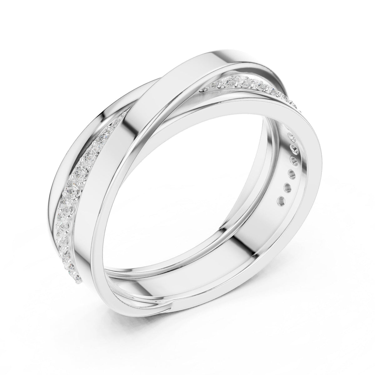 Men's Crossover Pavé Moissanite Band – 925 Sterling Silver, 18K Gold Vermeil