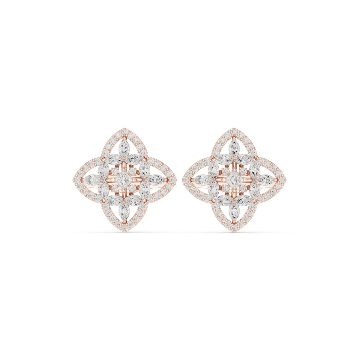 Moissanite Quatrefoil Stud Earrings – 925 Sterling Silver, 18K Gold Vermeil