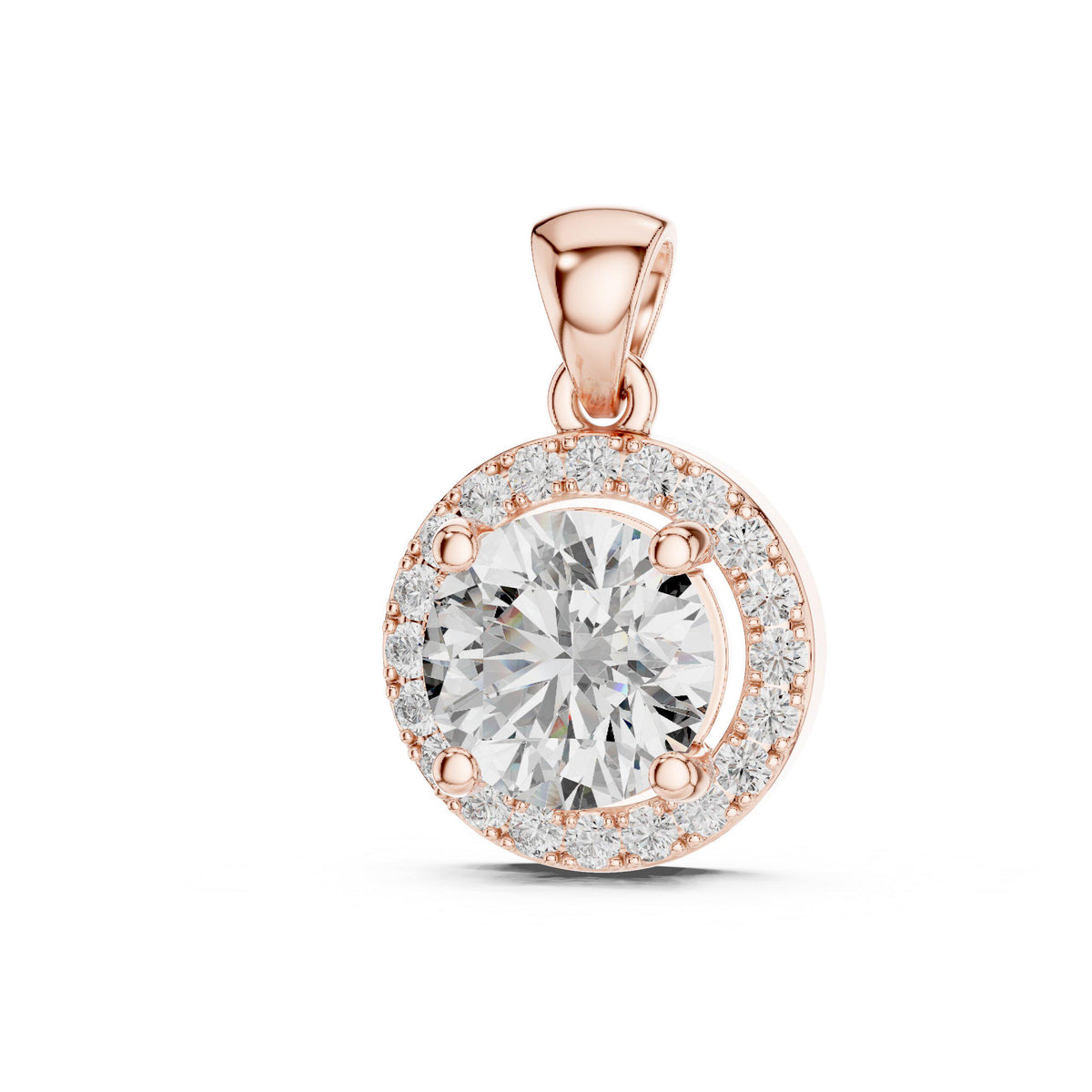 6.5mm Round Moissanite Halo Pendant Necklace – 925 Sterling Silver, 18K Gold Vermeil
