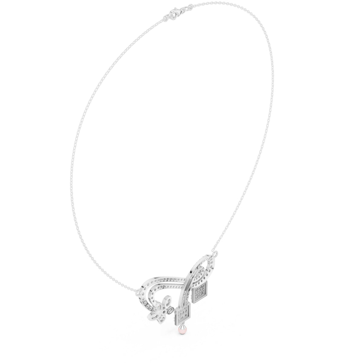 Moissanite Pavé Flower & Baguette Drop Necklace – 925 Sterling Silver, 18K Gold Vermeil