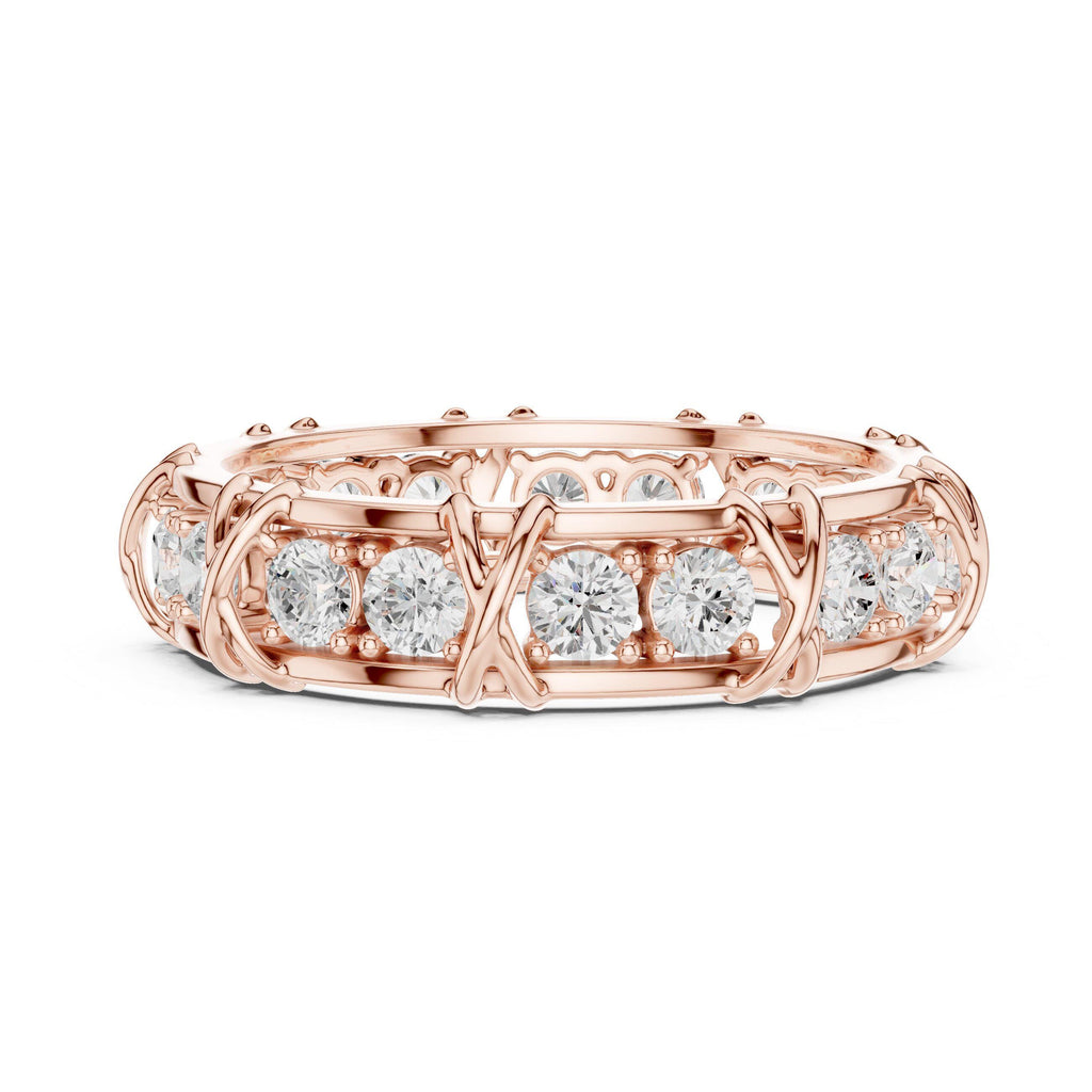 Men's Moissanite Eternity Band, X-Link Design – 925 Sterling Silver, 18K Gold Vermeil