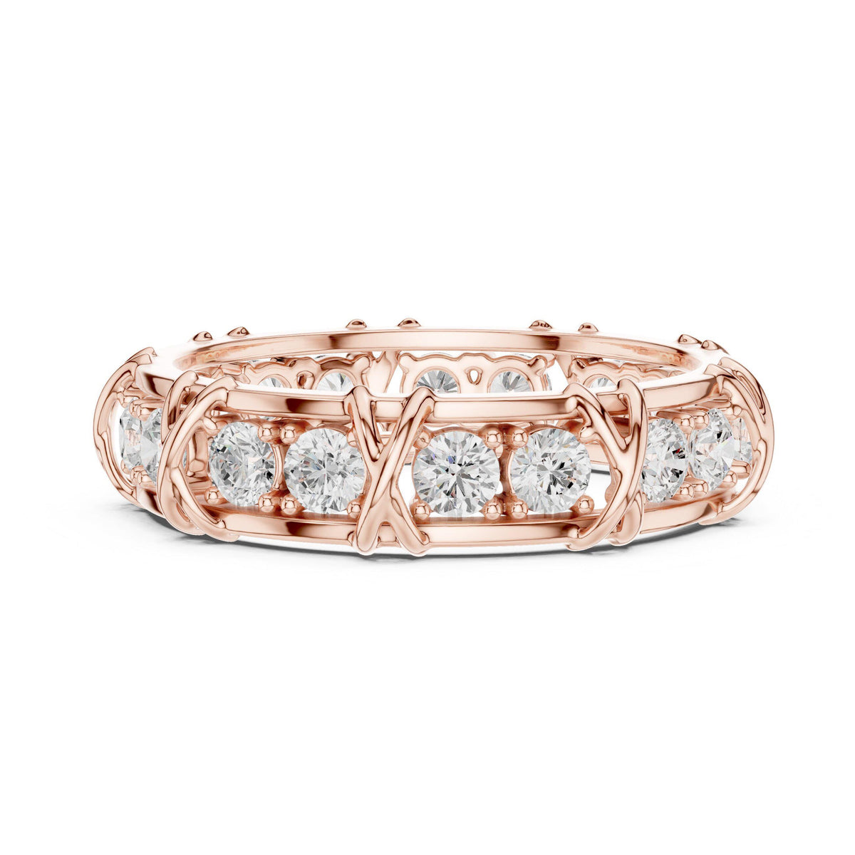 Men's Moissanite Eternity Band, X-Link Design – 925 Sterling Silver, 18K Gold Vermeil