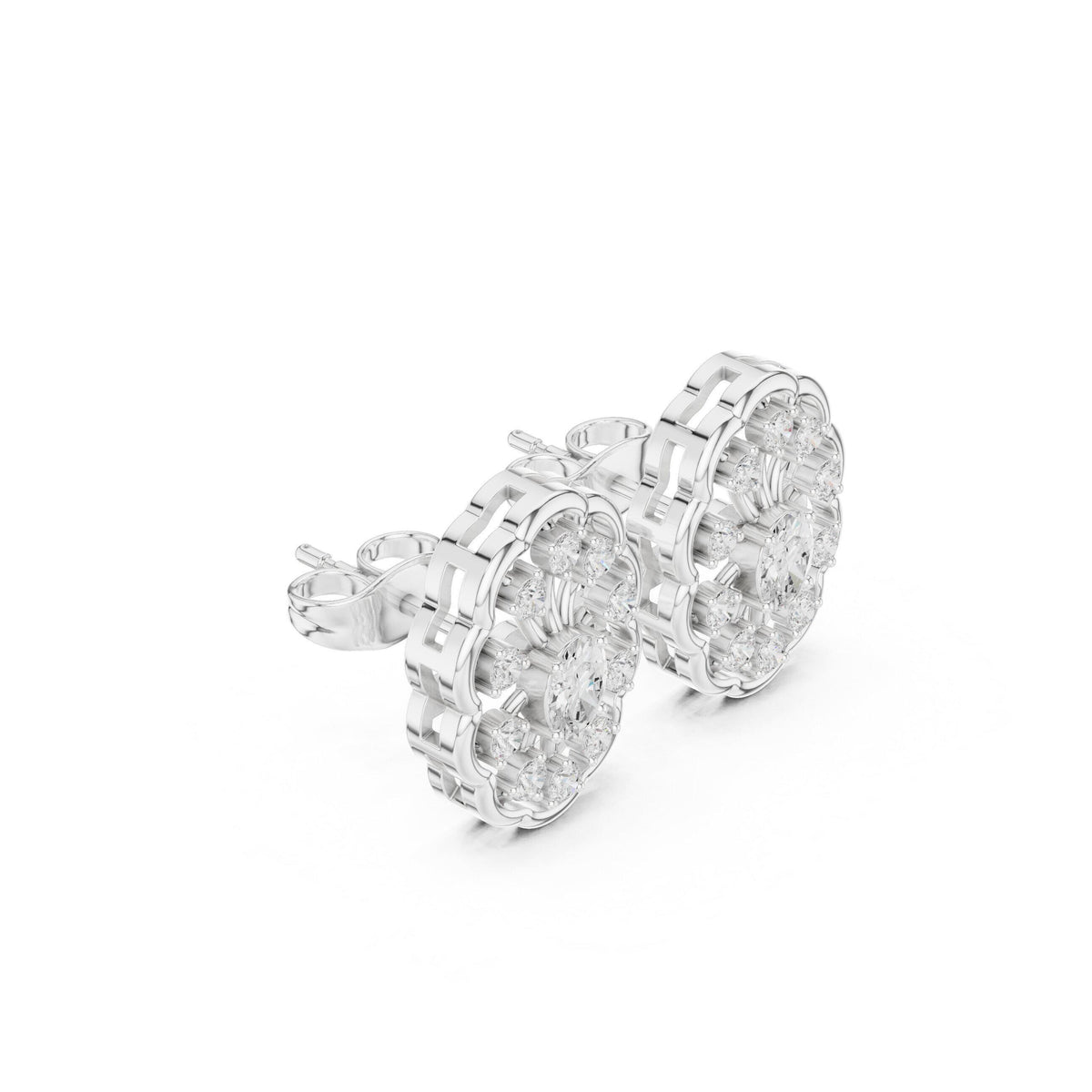 Round Moissanite Oval Filigree Stud Earrings – 925 Sterling Silver, 18K Gold Vermeil