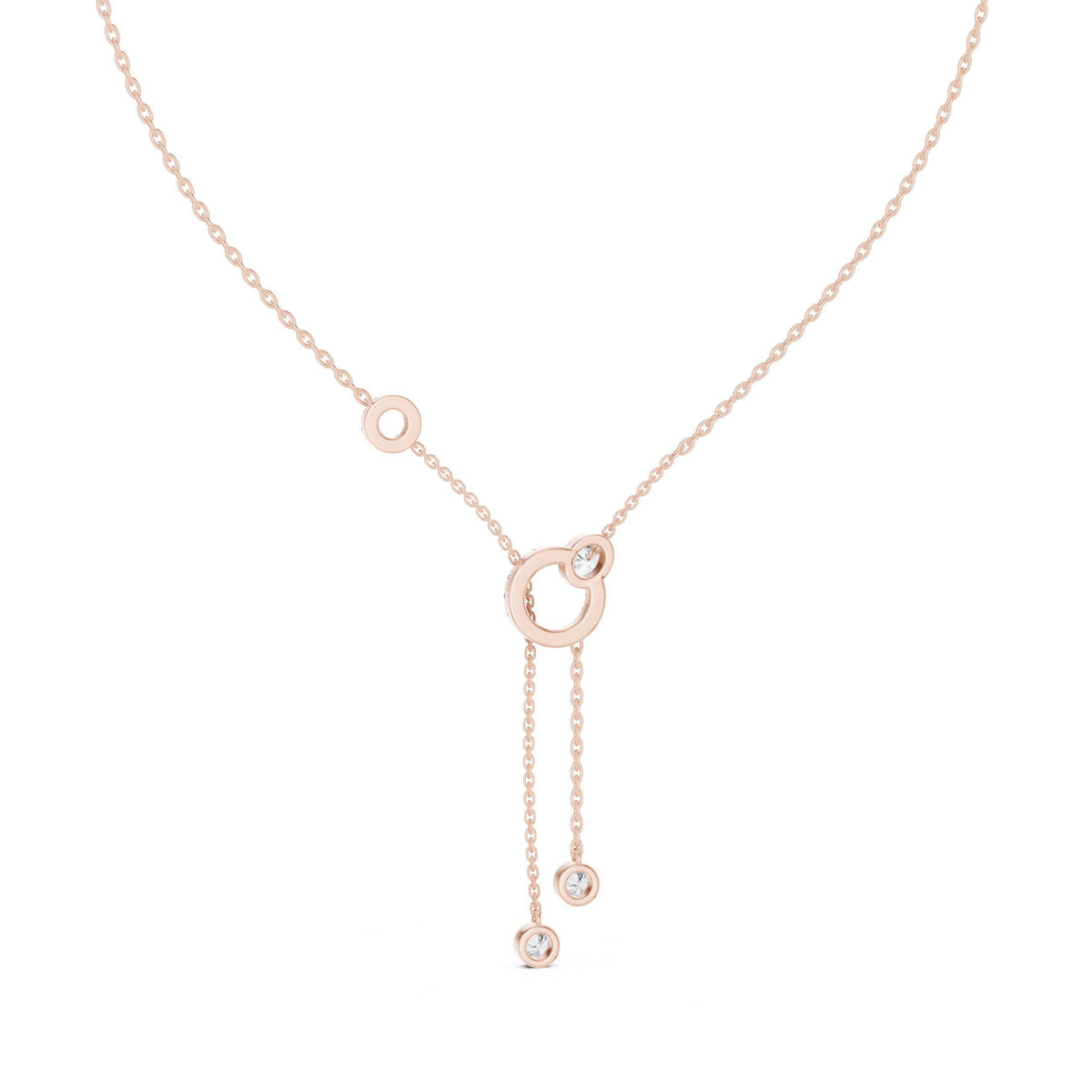 Round & Oval Moissanite Circle Lariat Necklace – 925 Sterling Silver, 18K Gold Vermeil