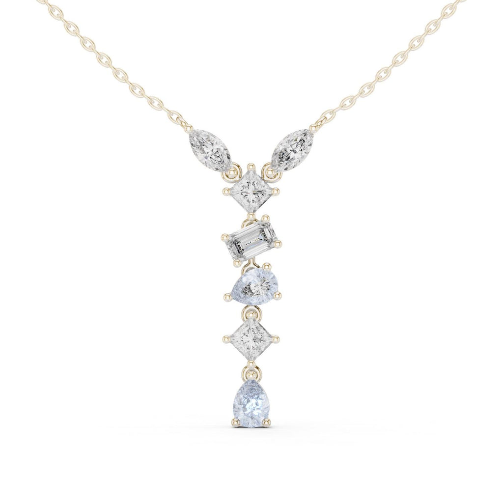Marquise, Princess & Baguette Moissanite V-Drop Necklace – 925 Sterling Silver, 18K Gold Vermeil