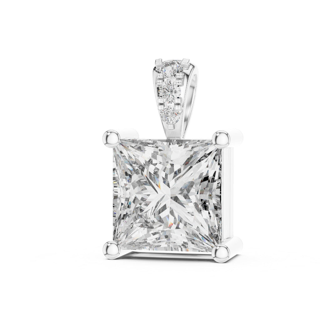 7mm Princess Moissanite Solitaire Pendant Necklace – 925 Sterling Silver, 18K Gold Vermeil
