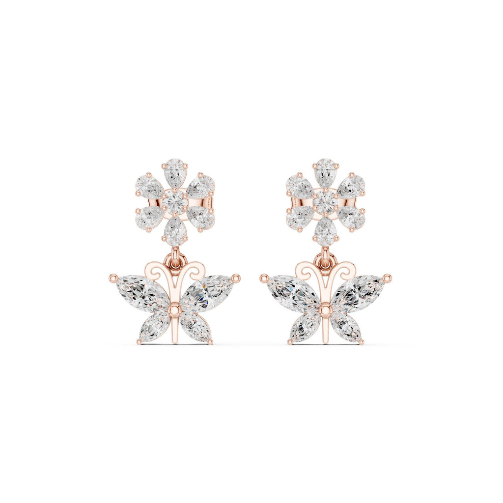 Moissanite Flower & Starburst Drop Earrings – 925 Sterling Silver, 18K Gold Vermeil