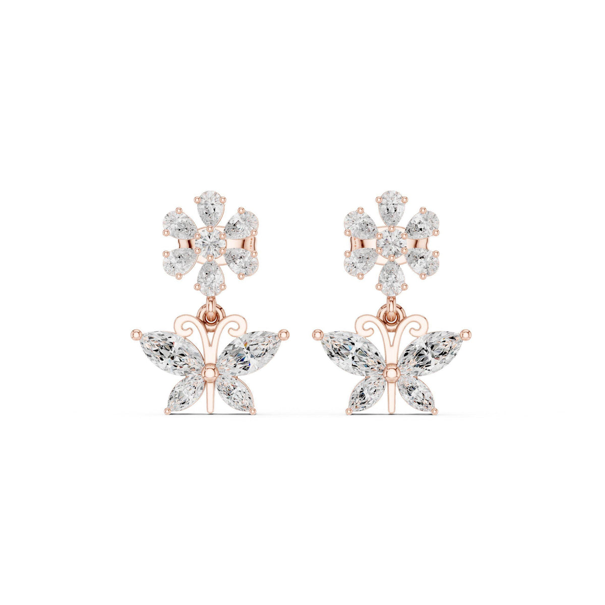 Moissanite Flower & Starburst Drop Earrings – 925 Sterling Silver, 18K Gold Vermeil