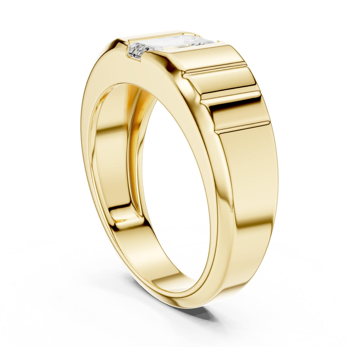 Men's Emerald-Cut Moissanite Ring, Ribbed Band – 925 Sterling Silver, 18K Gold Vermeil