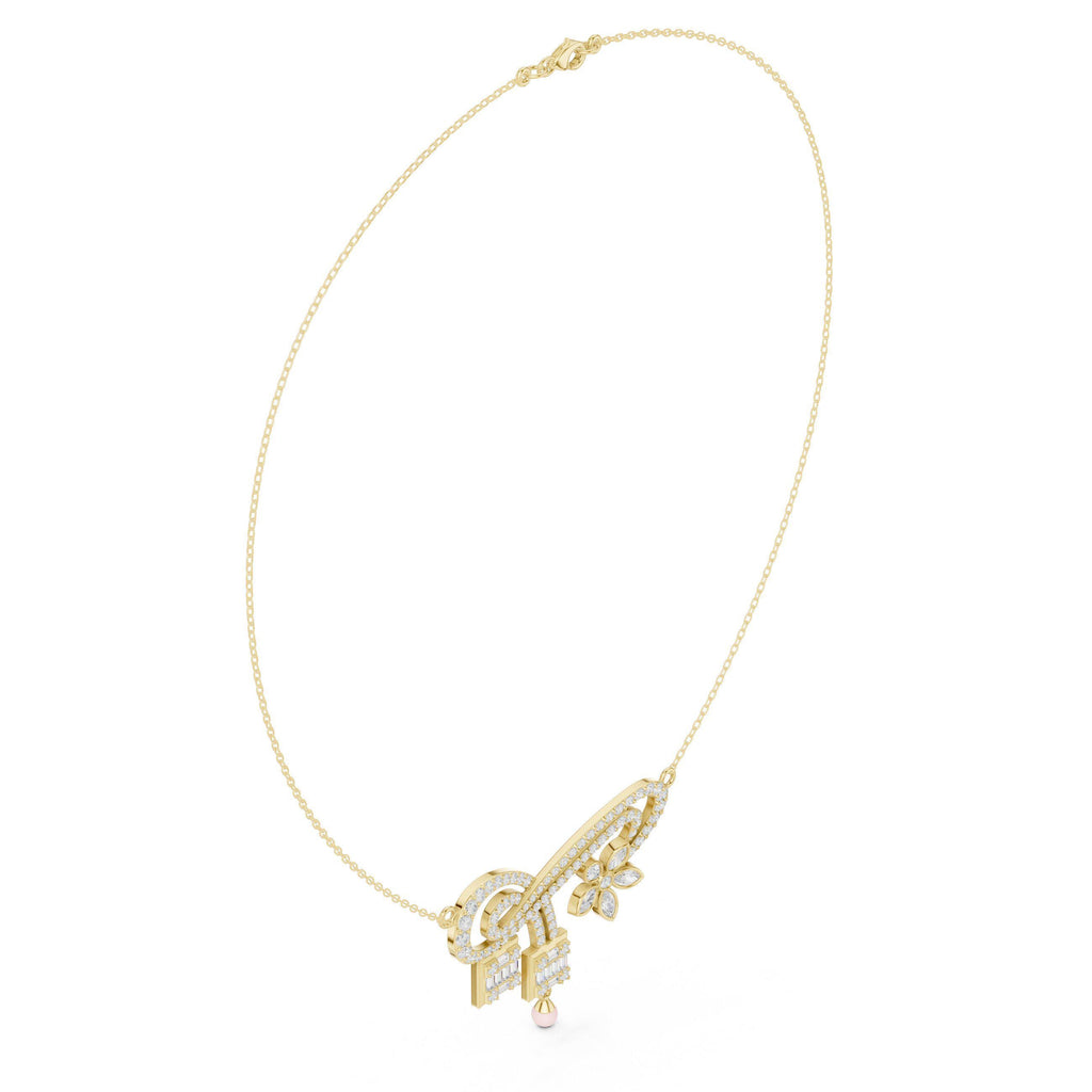 Moissanite Pavé Flower & Baguette Drop Necklace – 925 Sterling Silver, 18K Gold Vermeil