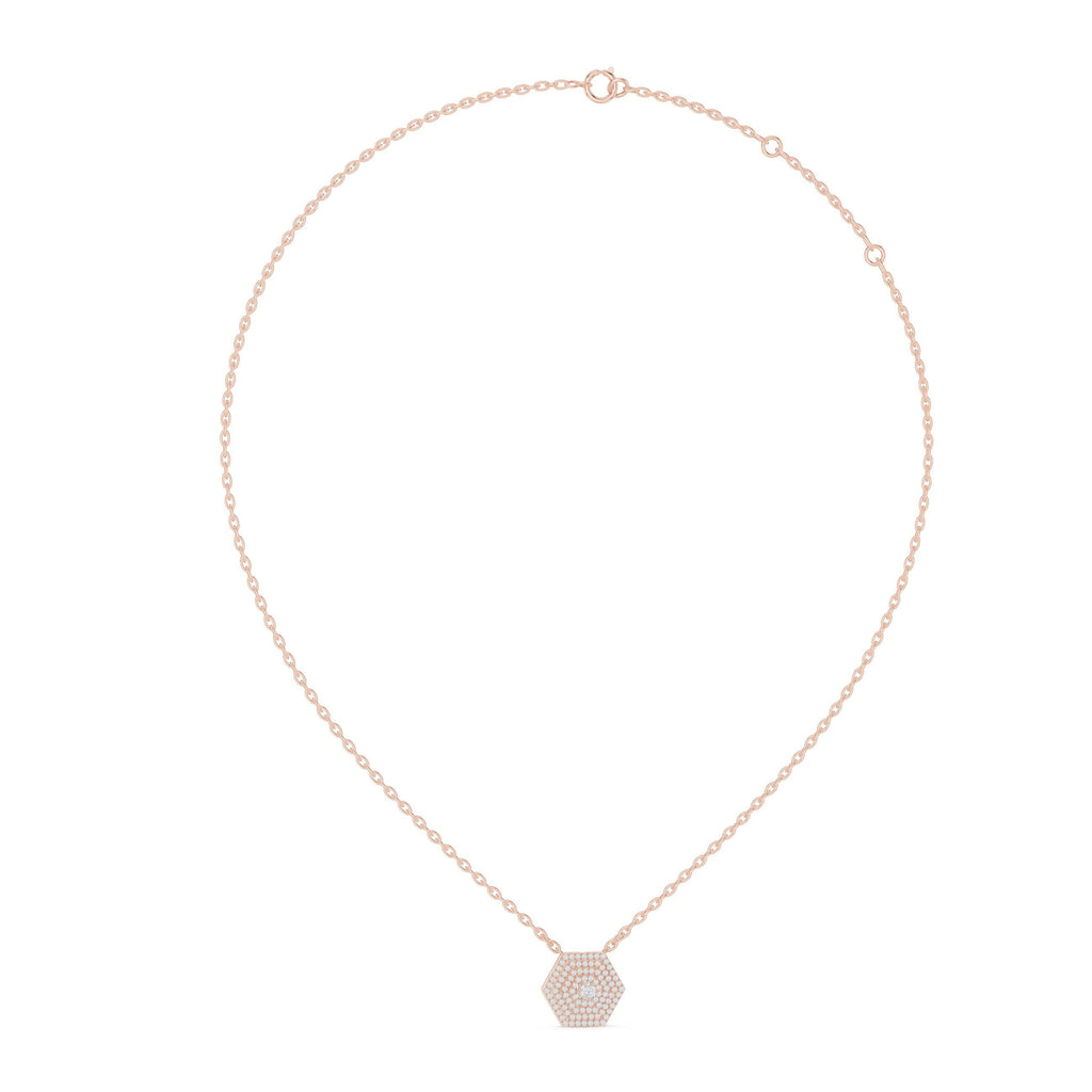Moissanite Hexagon Pavé Pendant Necklace – 925 Sterling Silver, 18K Gold Vermeil