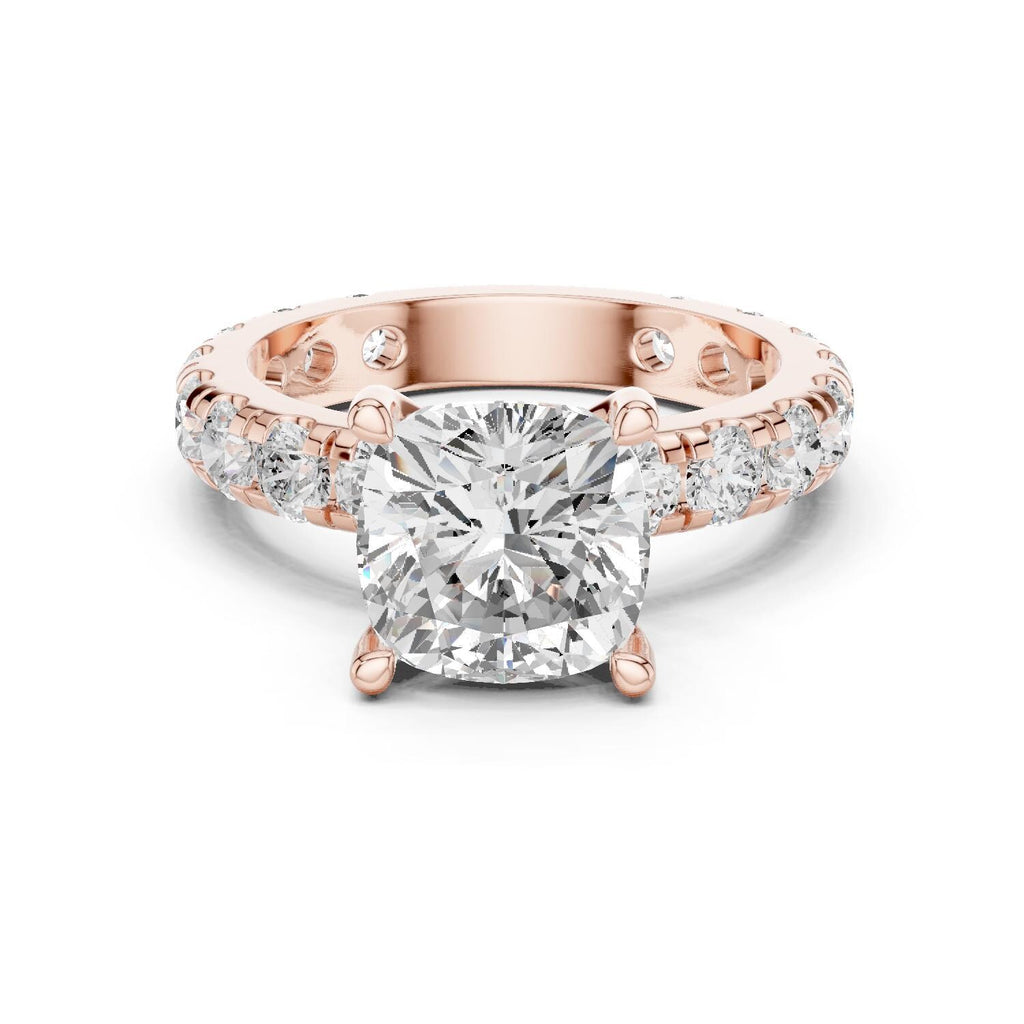 Cushion-Cut Moissanite Ring with Pavé Band – 925 Sterling Silver, 18K Gold Vermeil
