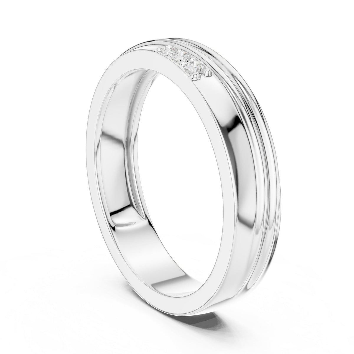 Men's Layered-Band Moissanite Ring with Pavé Accent – 925 Sterling Silver, 18K Gold Vermeil