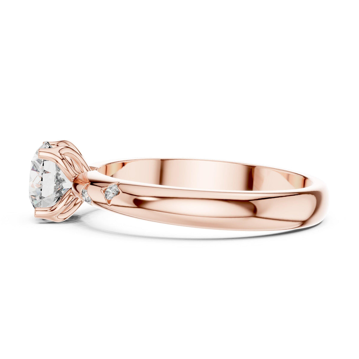 Round Moissanite Solitaire Ring with Side Accents, 6mm – 925 Sterling Silver, 18K Gold Vermeil