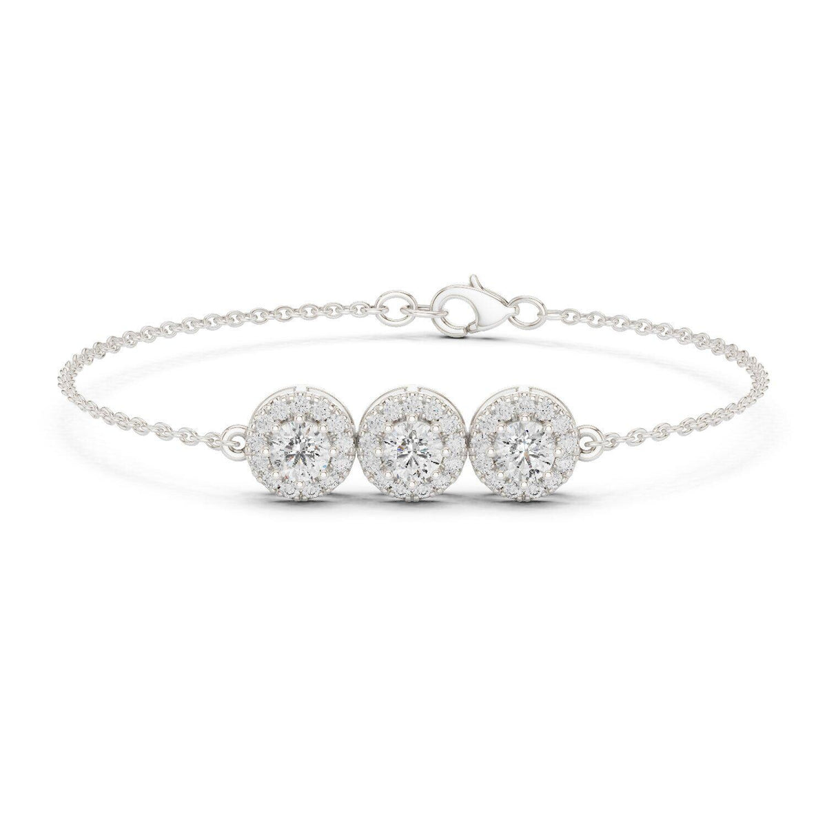 Triple-Halo Round Moissanite Bracelet – 925 Sterling Silver, 18K Gold Vermeil