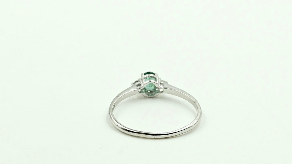 Oval Emerald Solitaire Ring with Diamond Accents – 925 Sterling Silver, 18K White Gold Vermeil