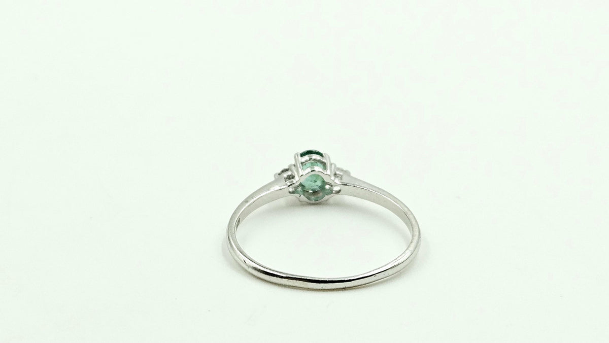 Oval Emerald Solitaire Ring with Diamond Accents – 925 Sterling Silver, 18K White Gold Vermeil