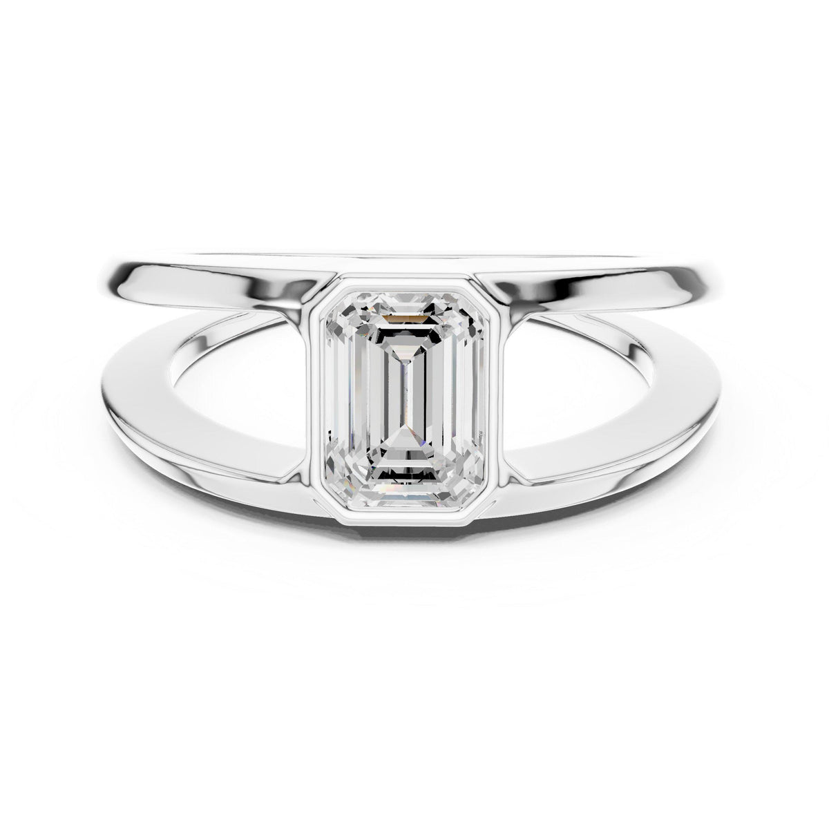 Men's Emerald-Cut Moissanite Ring, Split Band – 925 Sterling Silver, 18K Gold Vermeil