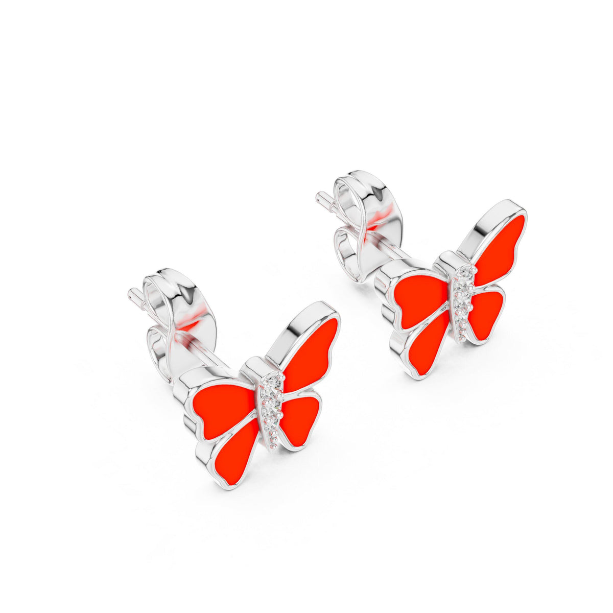 Moissanite & Enamel Butterfly Earrings – 925 Sterling Silver, 18K Gold Vermeil