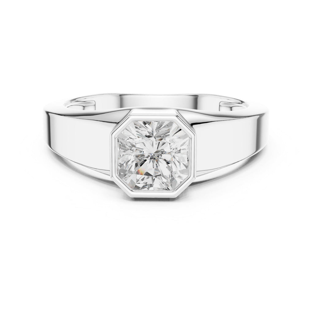 Men's Bezel-Set Moissanite Solitaire Ring – 925 Sterling Silver, 18K Gold Vermeil