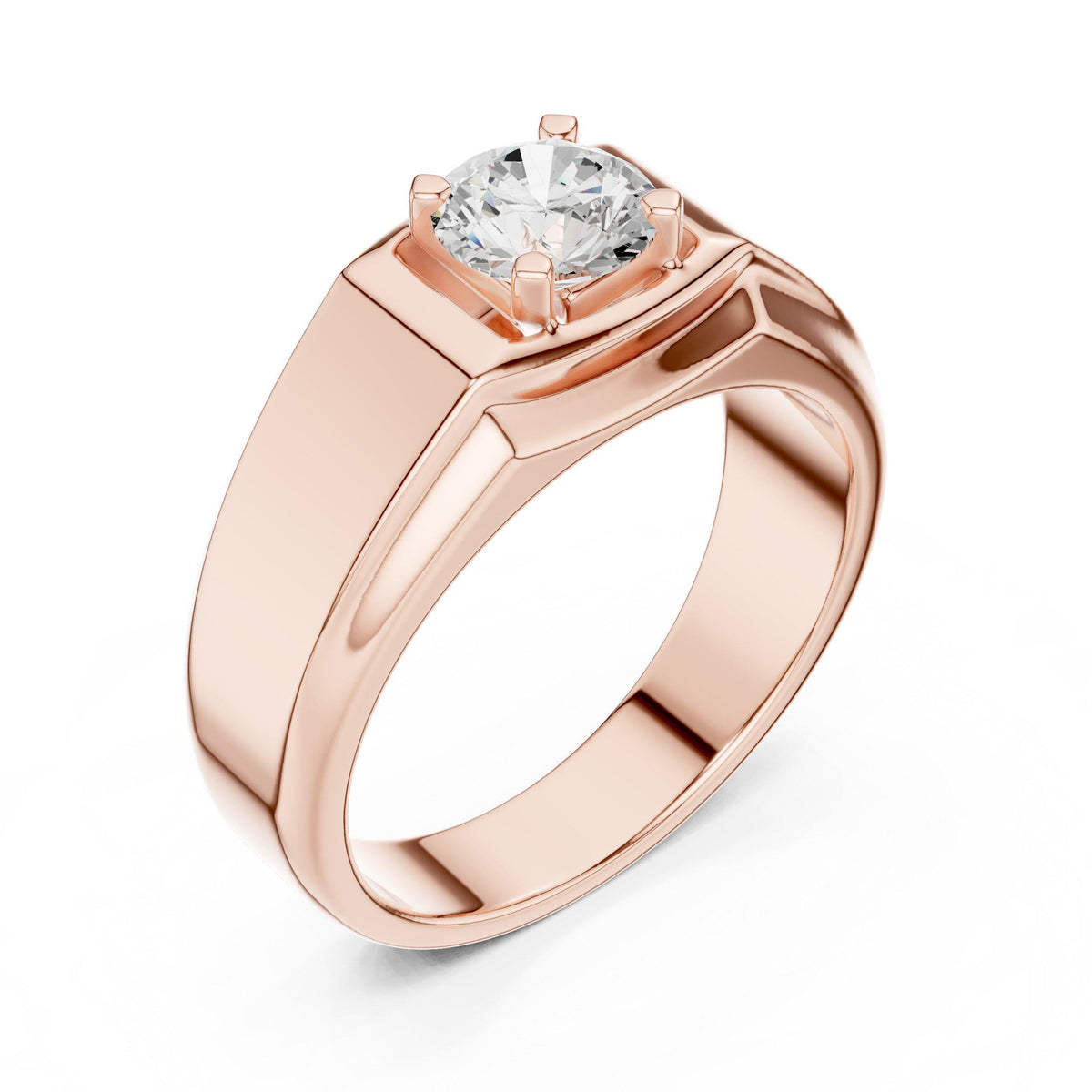 Men's Round Moissanite Ring with Square Frame, Wide Band – 925 Sterling Silver, 18K Gold Vermeil