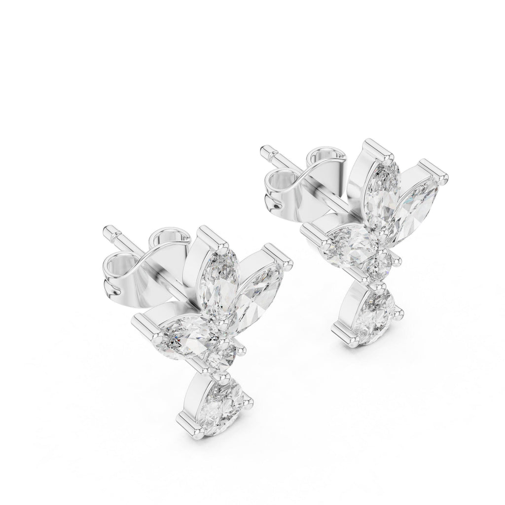 Marquise Moissanite Lotus Drop Earrings – 925 Sterling Silver, 18K Gold Vermeil