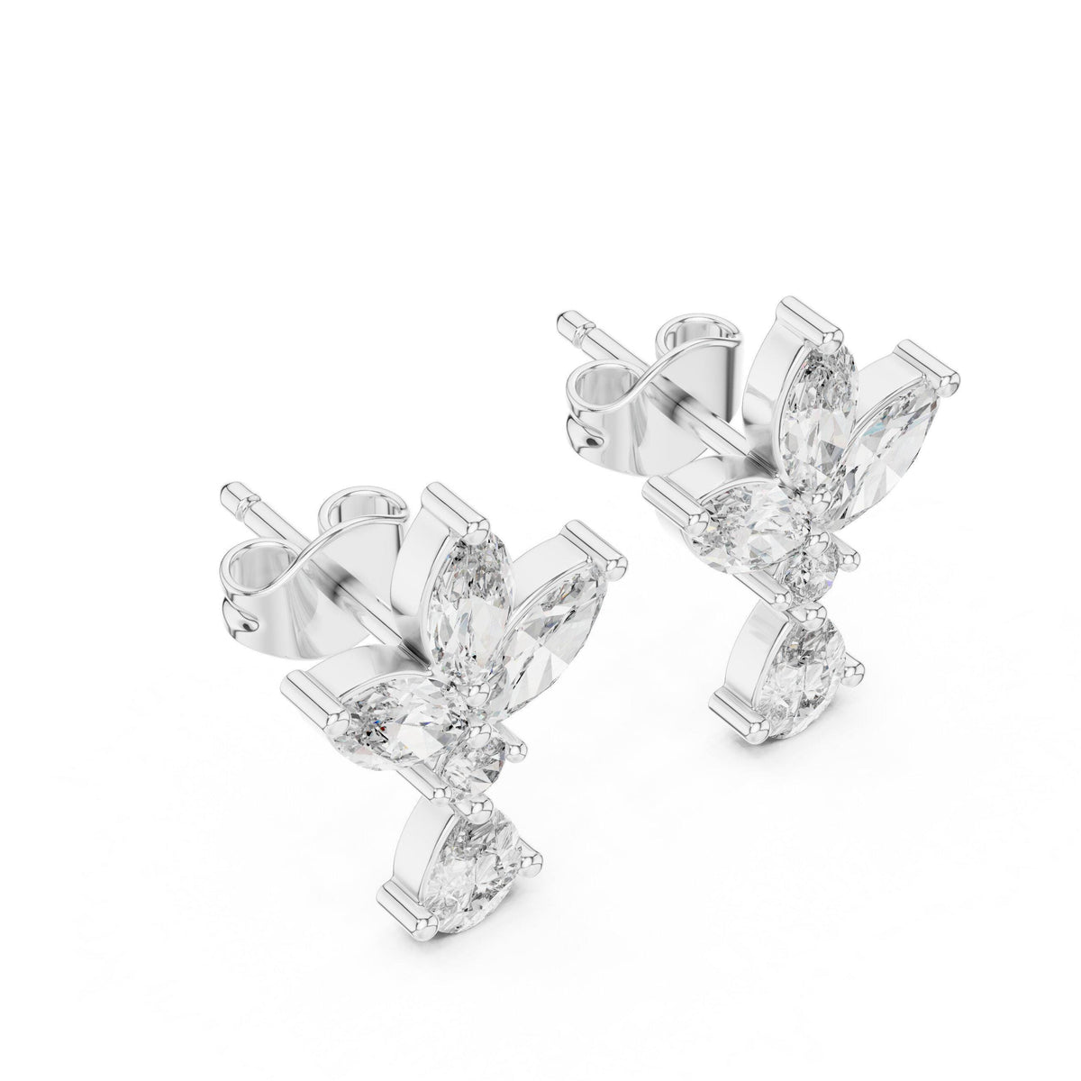 Marquise Moissanite Lotus Drop Earrings – 925 Sterling Silver, 18K Gold Vermeil