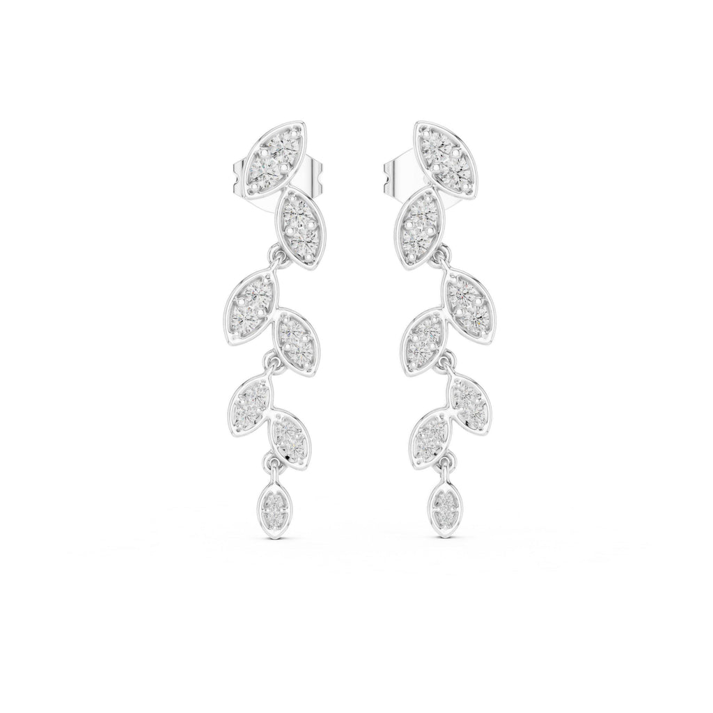 Moissanite Pavé Leaf Vine Drop Earrings – 925 Sterling Silver, 18K Gold Vermeil